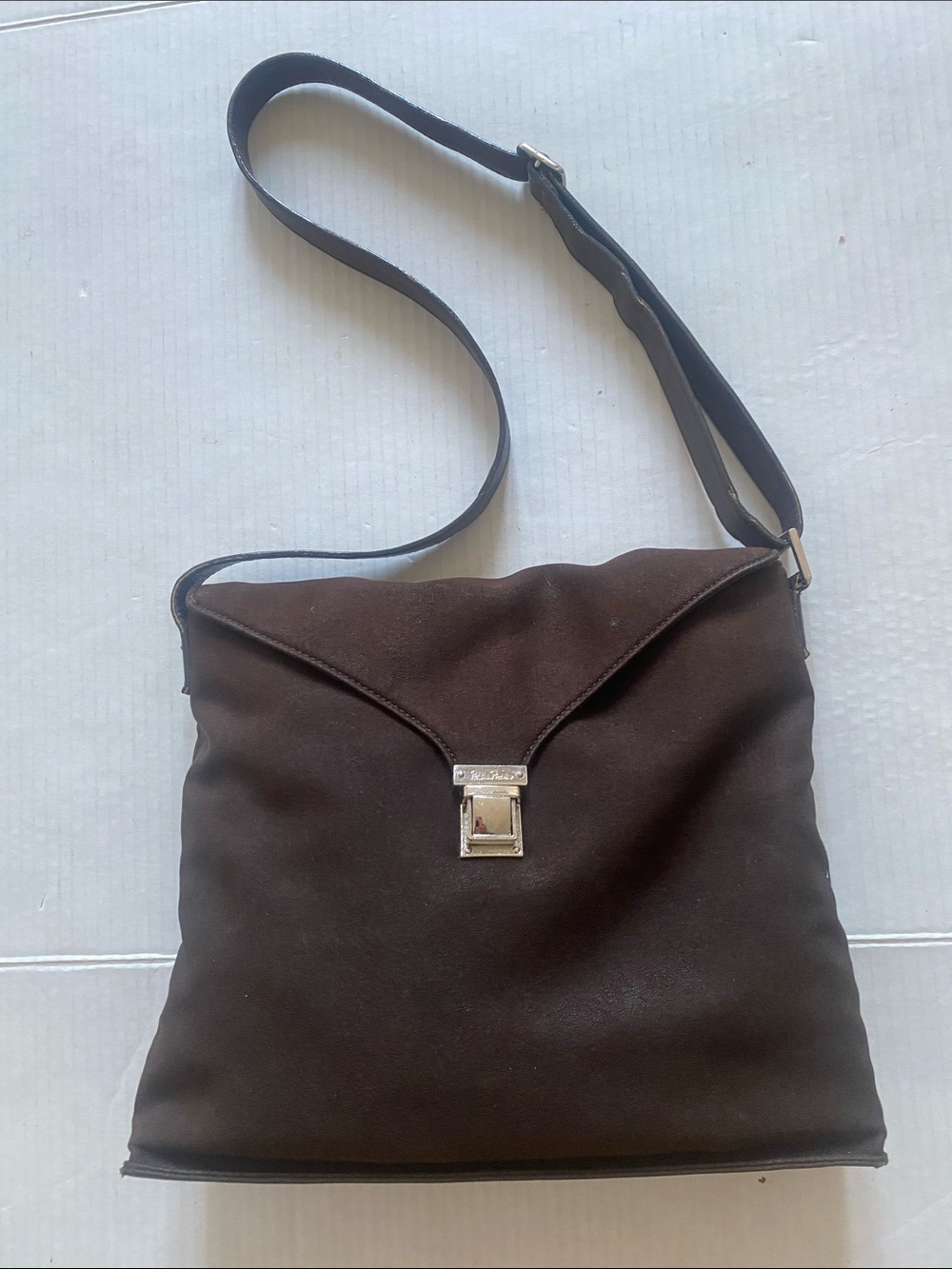 Paloma Picasso Fabric Brown Shoulder Hobo Bag with adjustable strap
